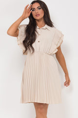 beige pleated occasion dress uk