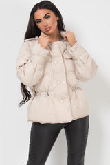 beige puffer padded quilted jacket