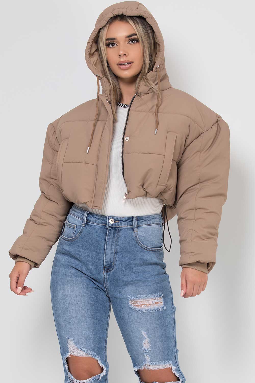 cropped puffer jacket with hood