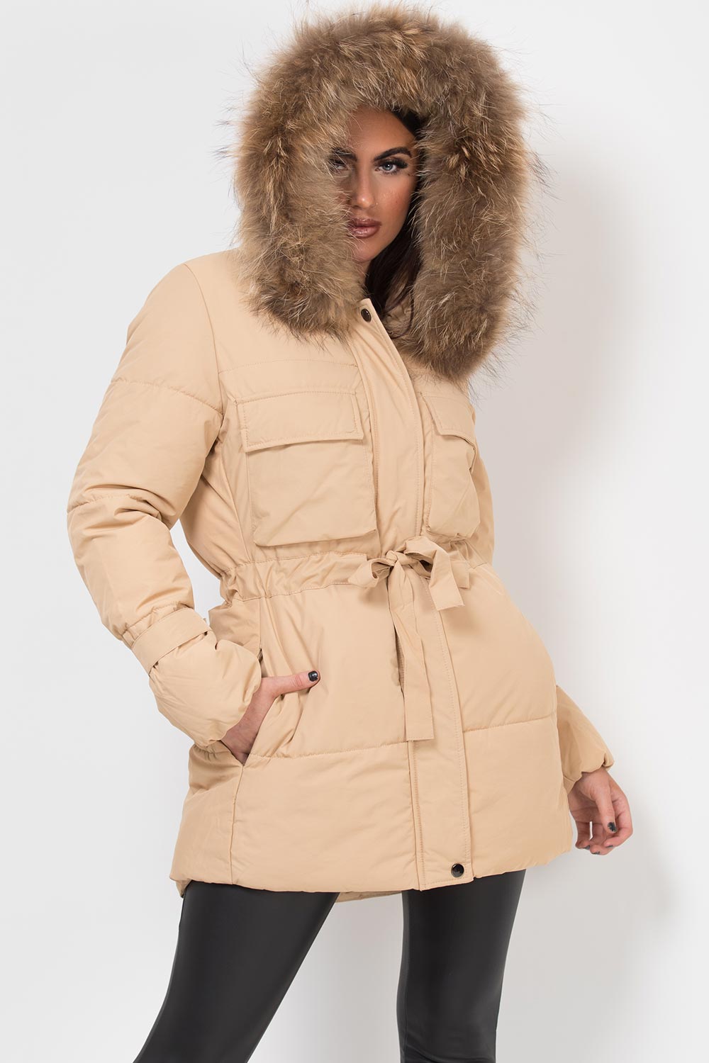 womens real fur hood puffer coat