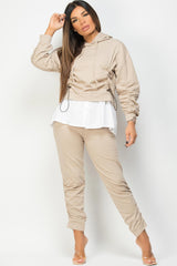 ruched hooded shirt top and trousers set 
