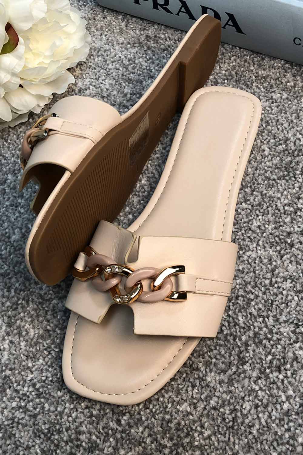 embellished flat sandals sliders womens 