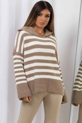 womens striped oversized jumper with collar