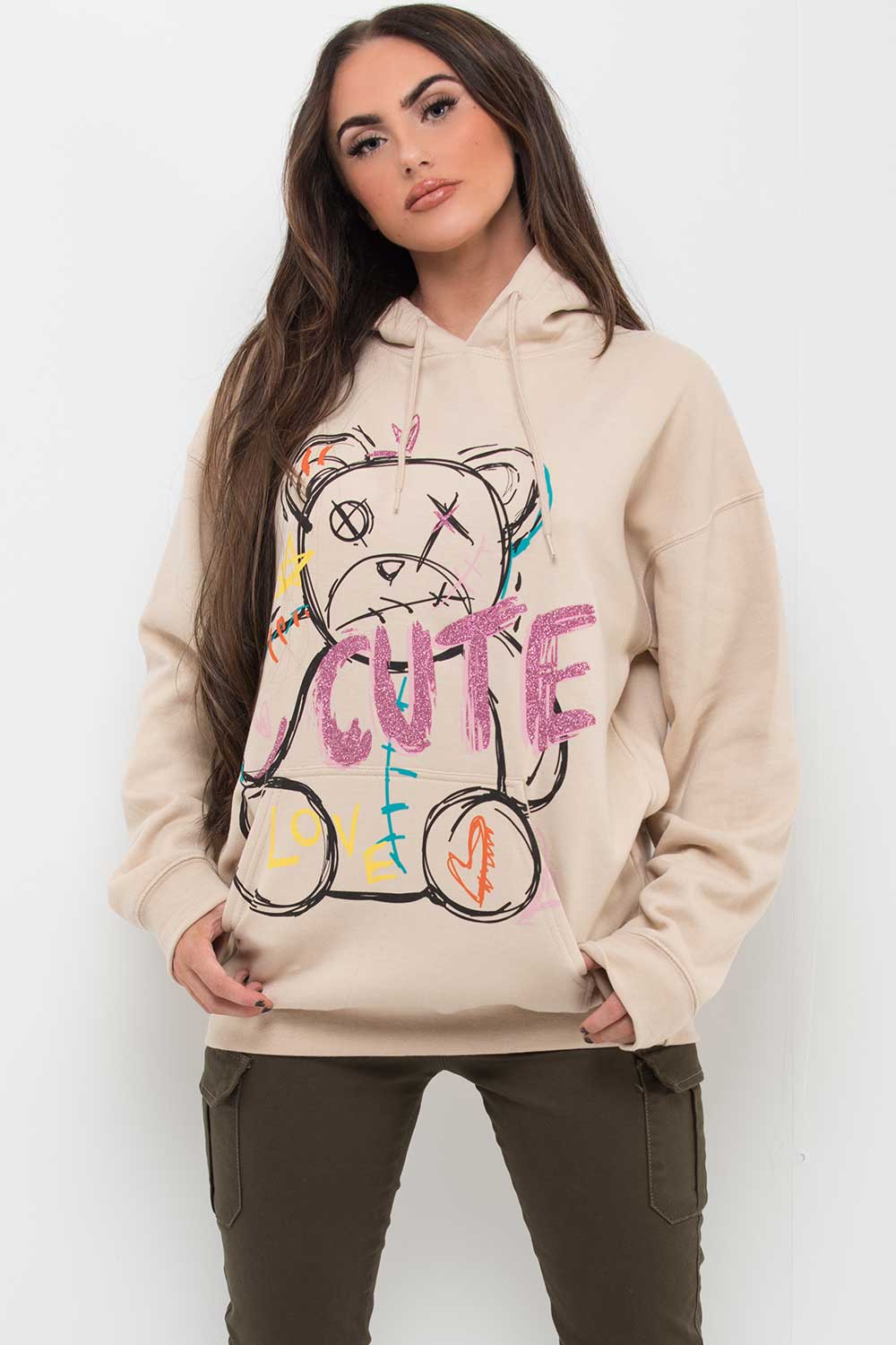 womens teddy bear graphic hoodie