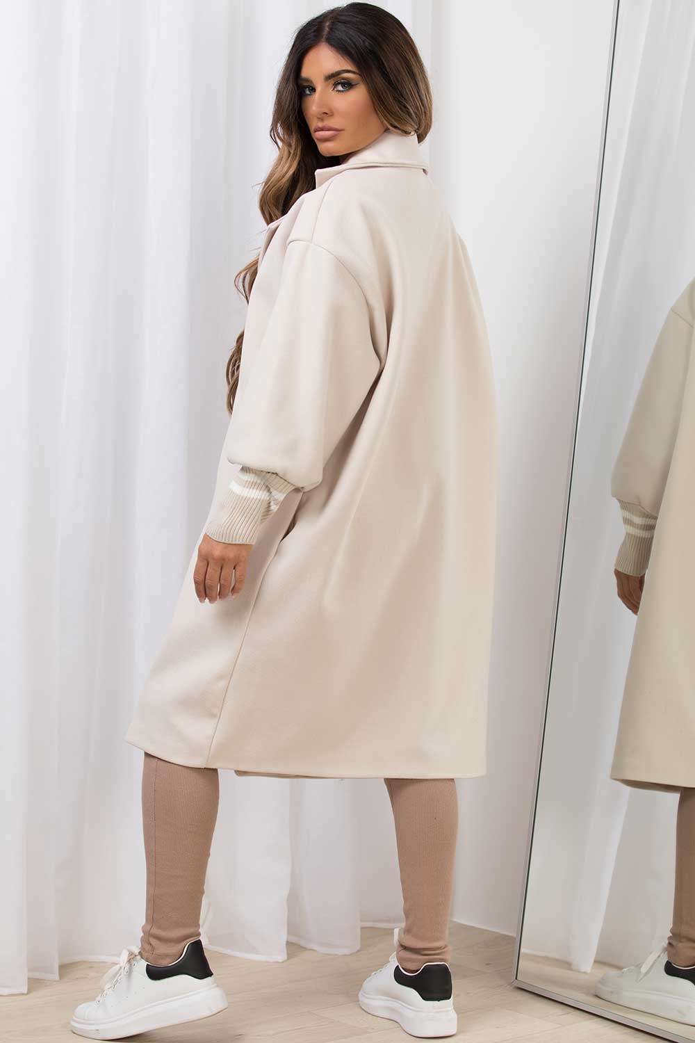 long wool coat womens with ribbed cuff