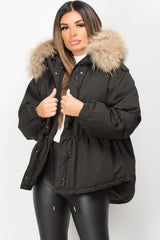real fur hooded parka coat black 