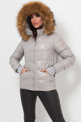 grey puffer jacket with real fur zavetti inspired
