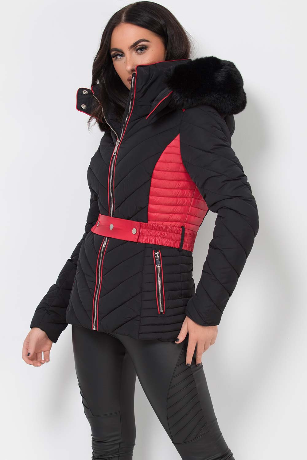 black puffer jacket with fur hood womens