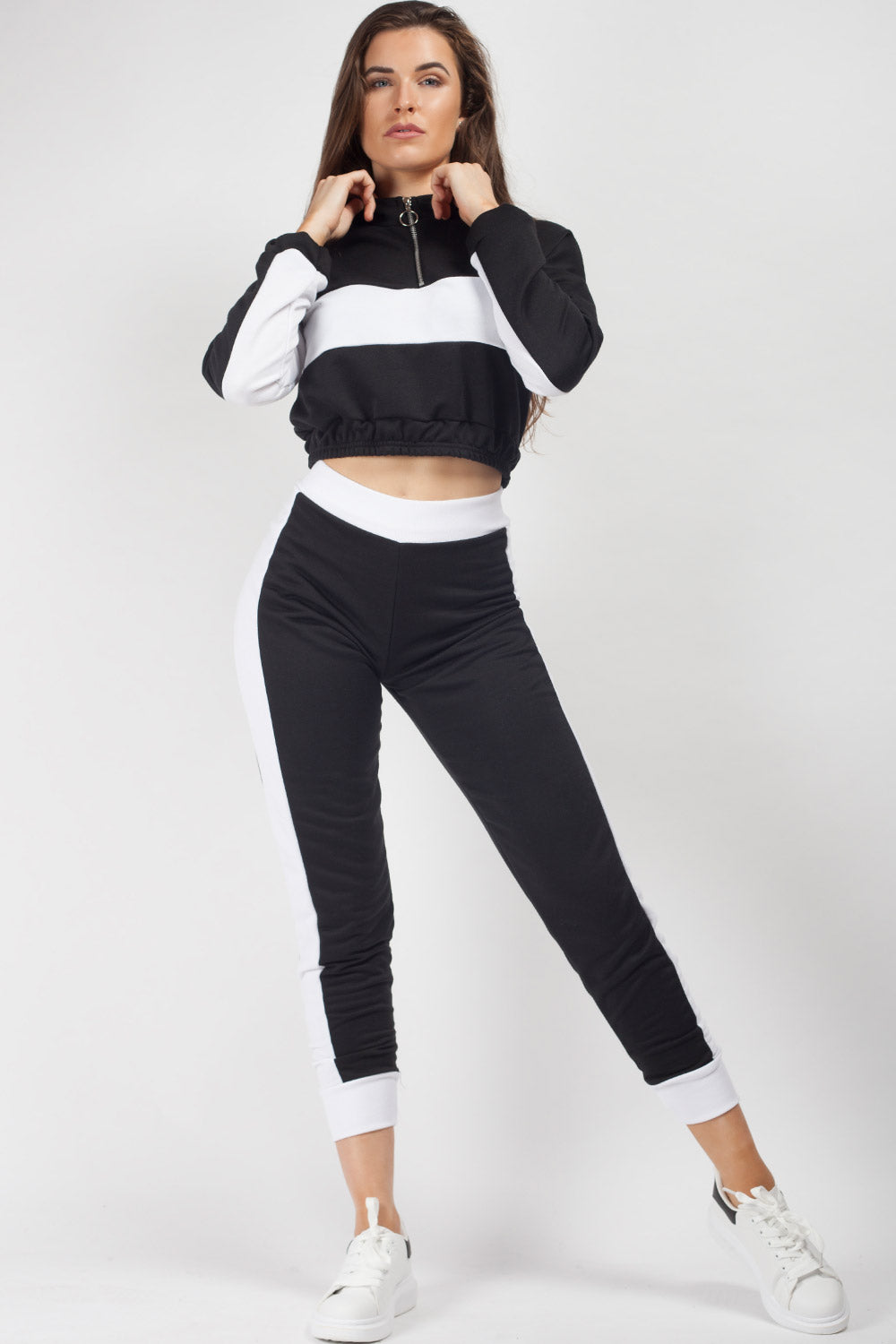 white and black striped tracksuit womens styledup fahion