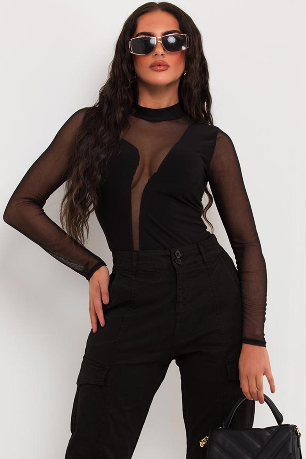 womens black bodysuit top uk
