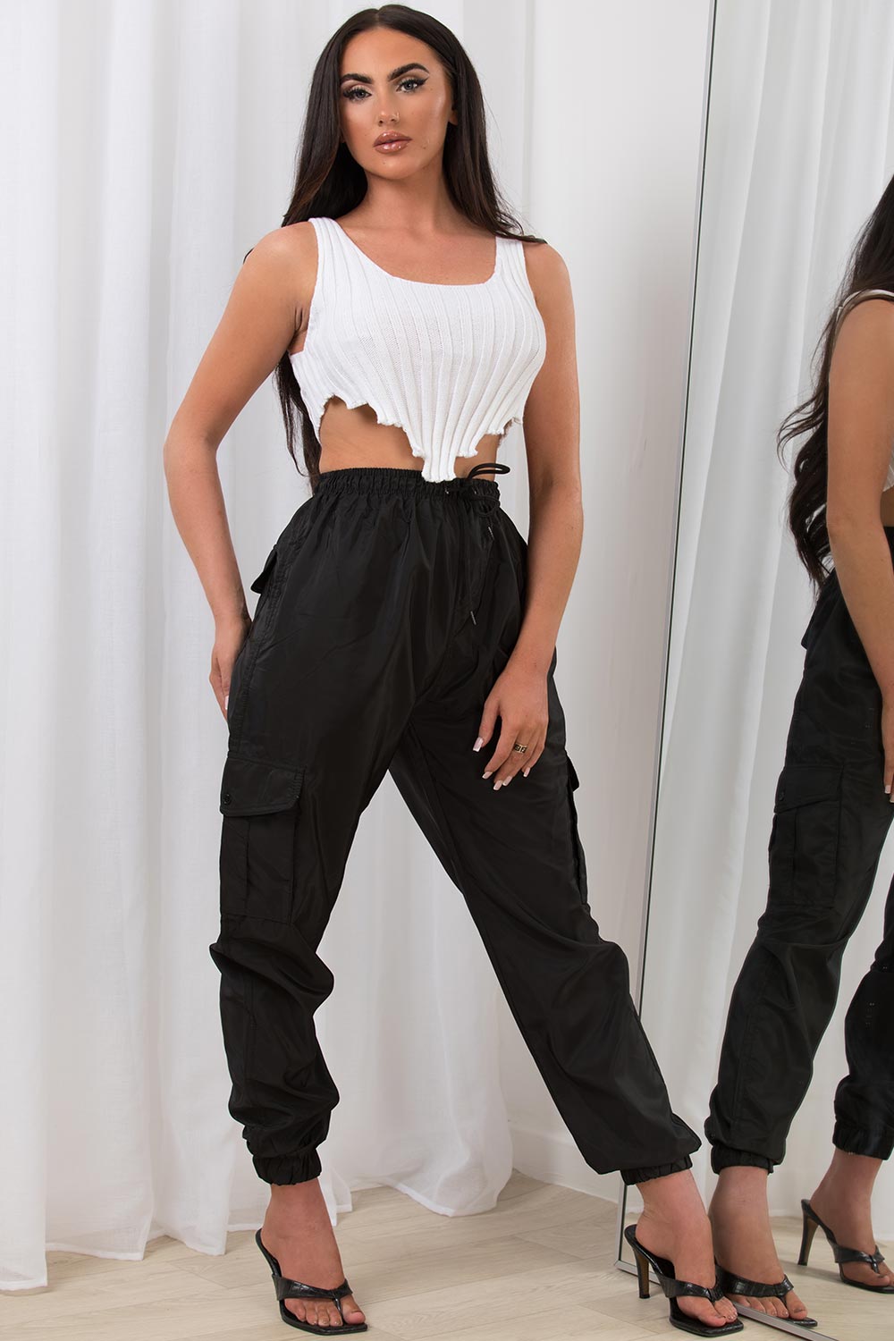 black cargo pants with pocket detail womens