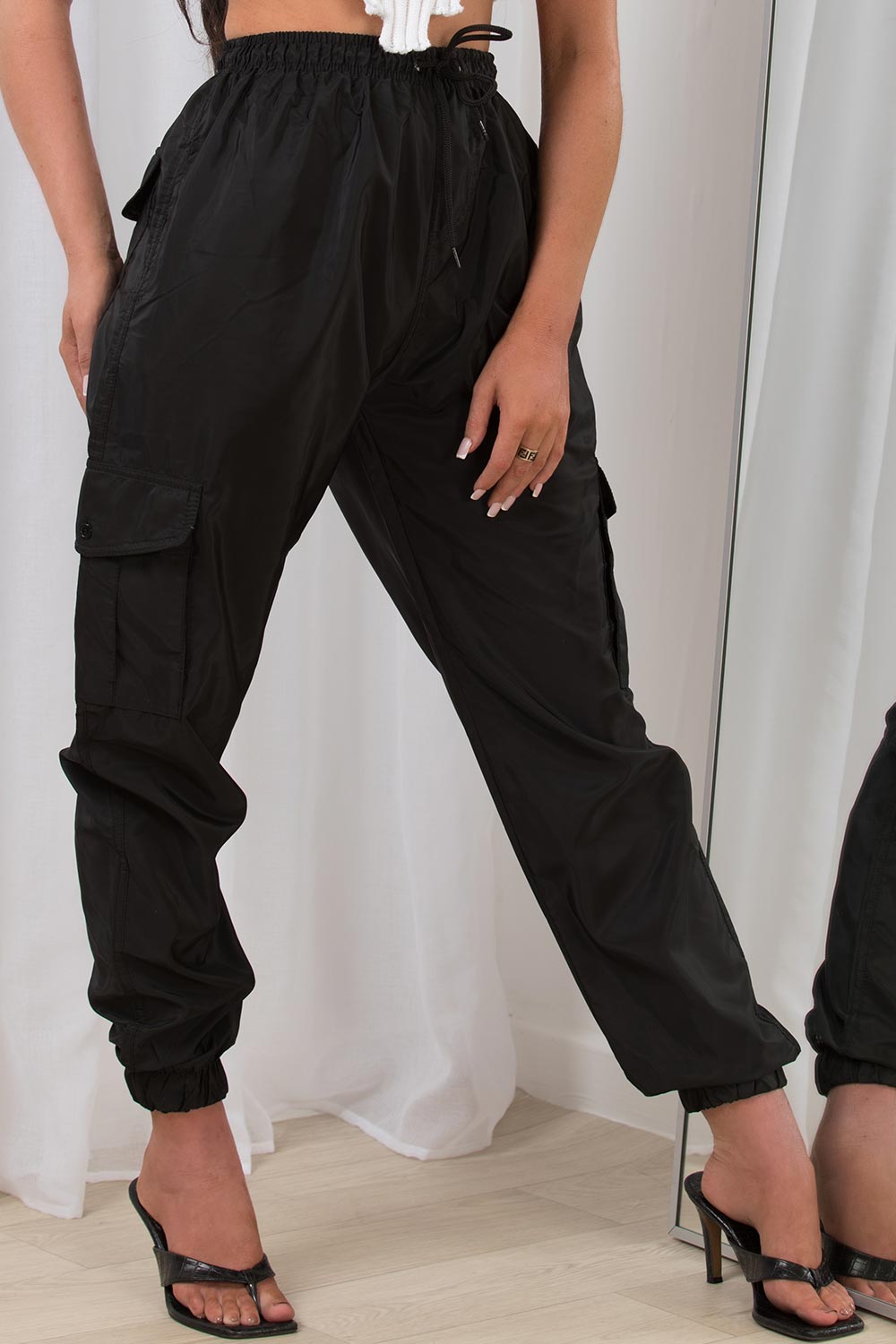Faux Leather Joggers With Drawstring Waist Black