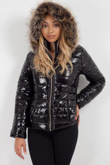 shiny puffer jacket with fur hood styledup fashion 