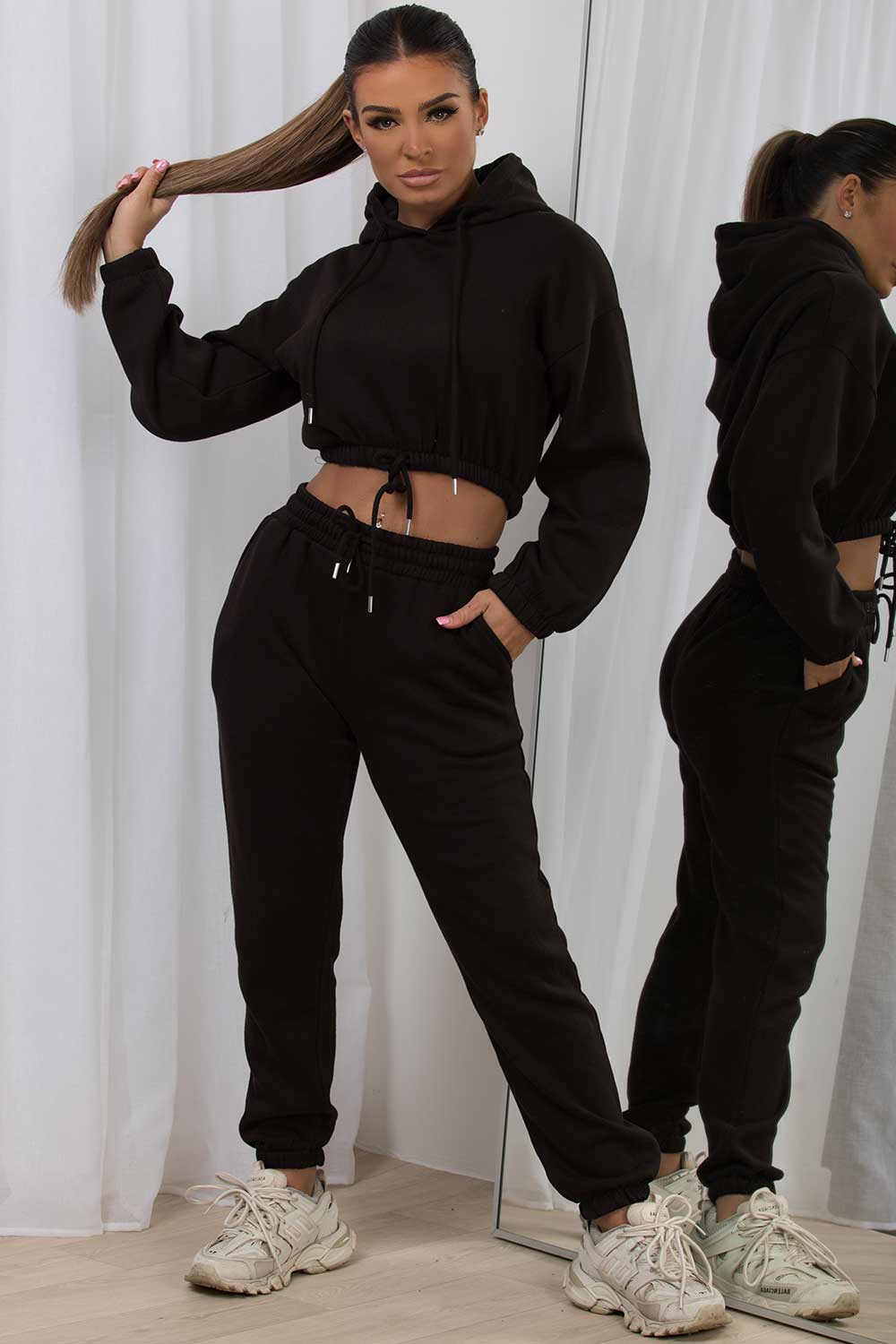 womens crop hoodie and joggers loungewear set co ord