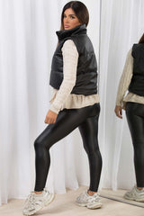 womens crop padded gilet faux leather
