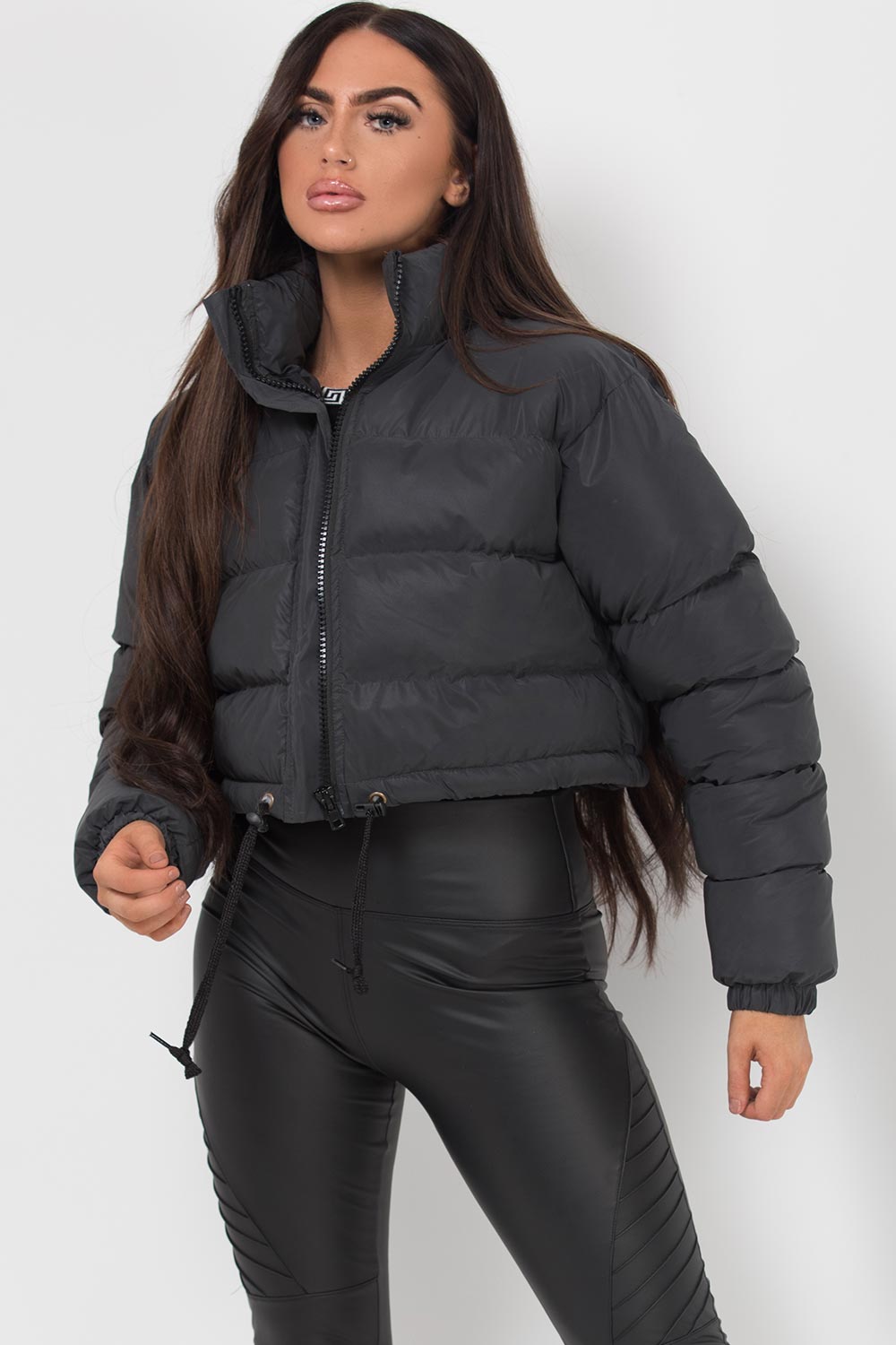 black padded puffer jacket reflective