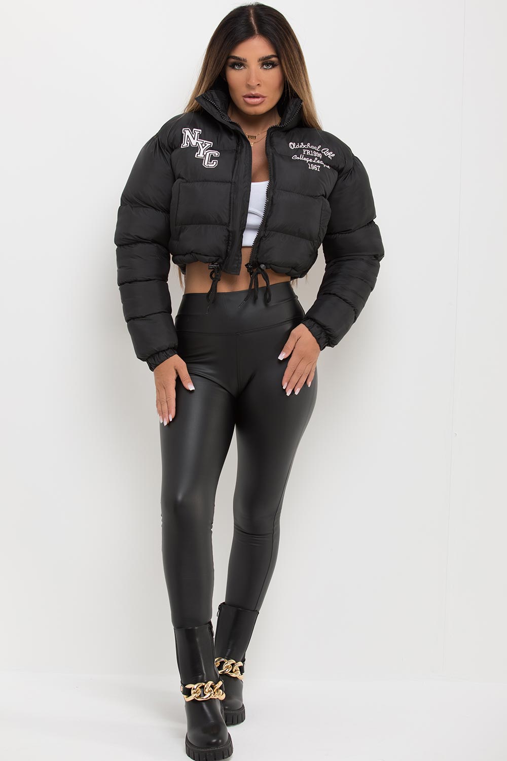 thumbnail image 2 of Girls Cropped Puffer Jacket Toddler Warm Down Winter Coat Long Sleeve Short Coats Quilted Jacket With Pockets Outerwear - Product Details 2 of 13