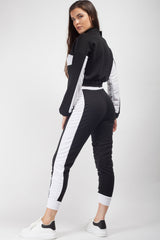 black and white color block lounge wear set womens 