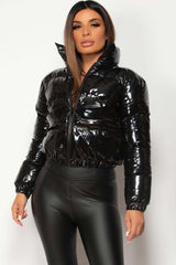 black high shine puffer jacket 