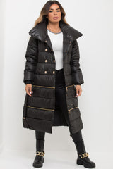 black long padded quilted duvet coat womens