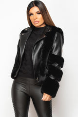 black faux leather aviator jacket womens