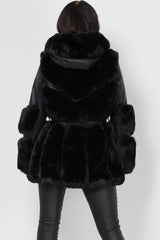 womens faux fur faux leather jacket with hood