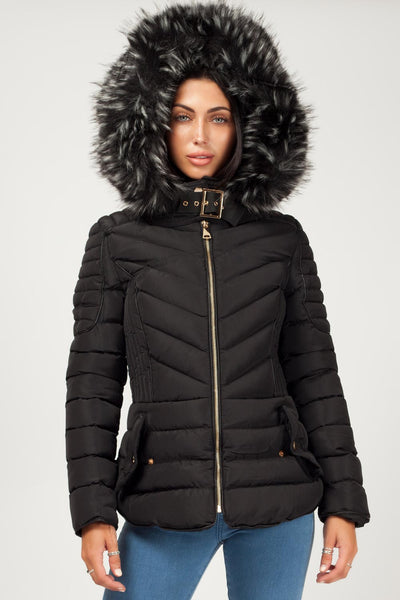 Fur Hooded Quilted Puffer Coat – Styledup.co.uk