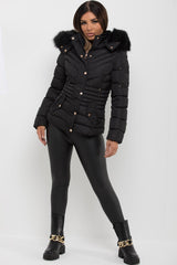 black puffer coat with fur hood womens uk