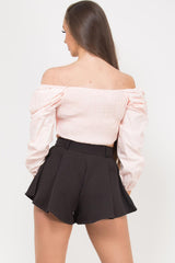 pink puff sleeve wrap top