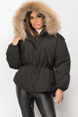 natural fur hooded black parka coat jayloucy