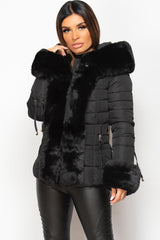 fur hooded padded puffer coat womens 