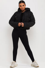 womens black puffer padded hooded jacket zara uk