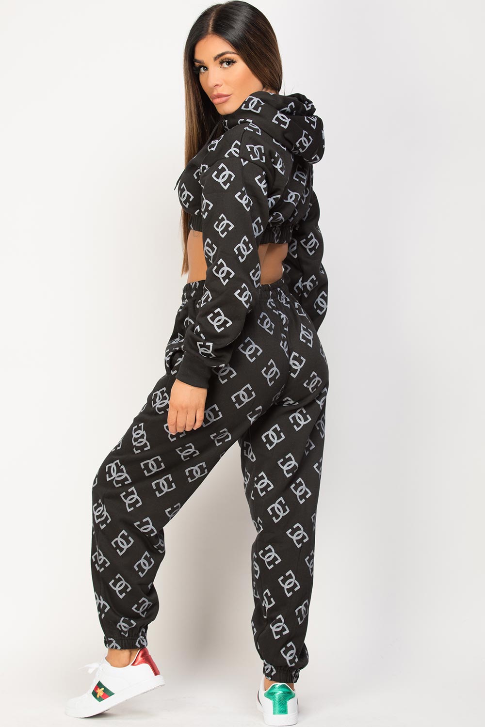 joggers and crop hoodie lounge set with cg print 