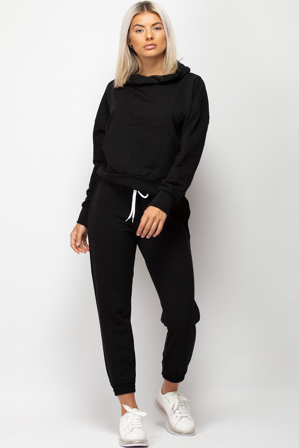 black hoodie and joggers lounge set womens 
