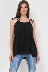strappy knot tiered layered smock top black
