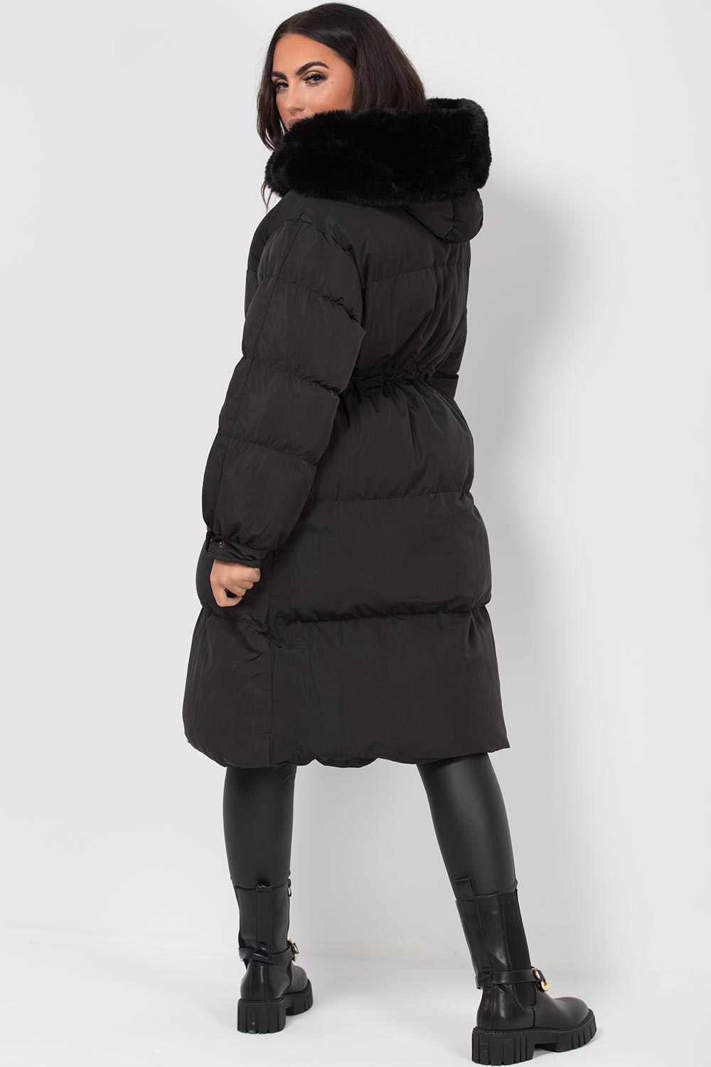 womens long puffer coat black