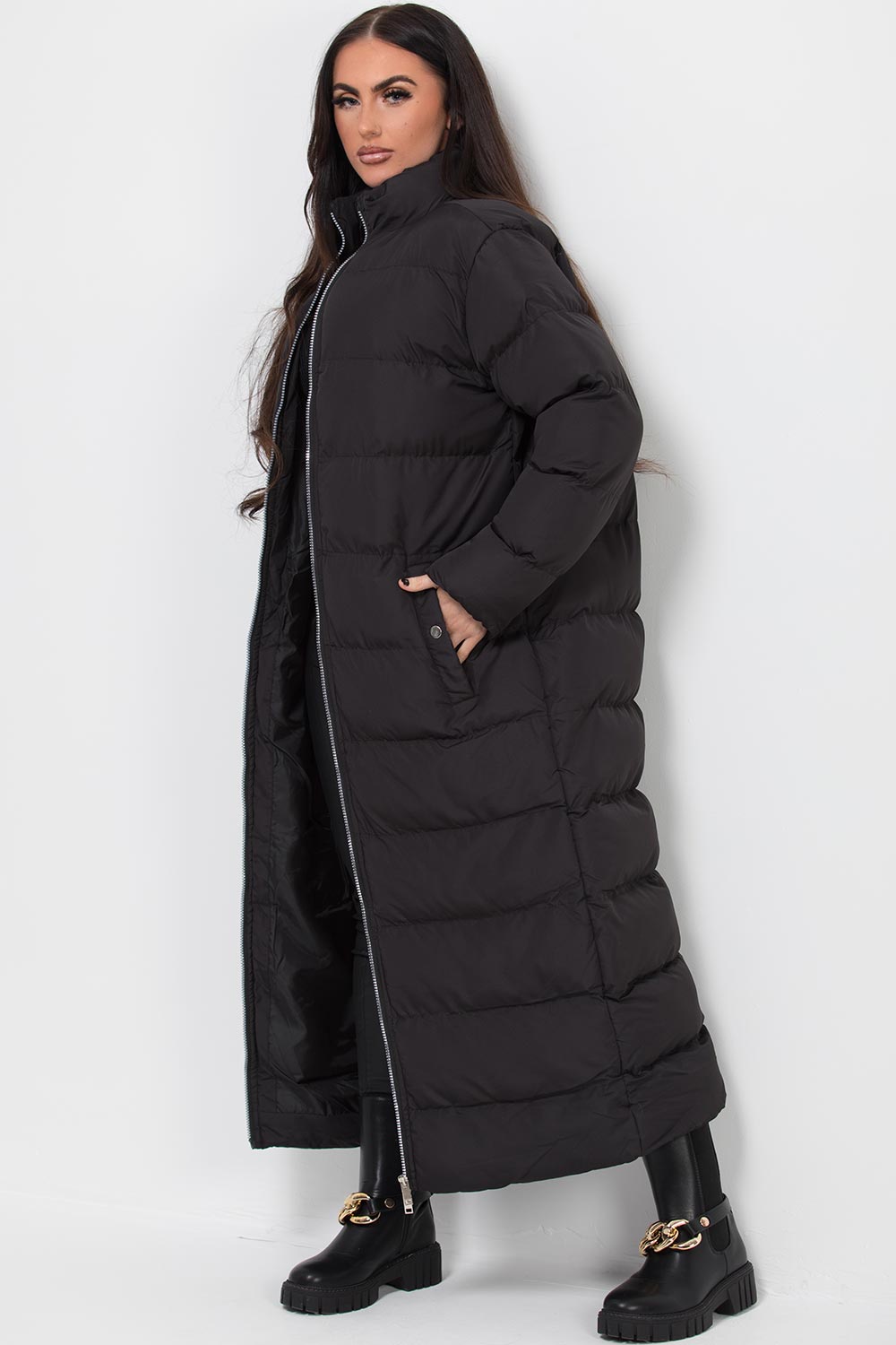 womens maxi puffer coat black