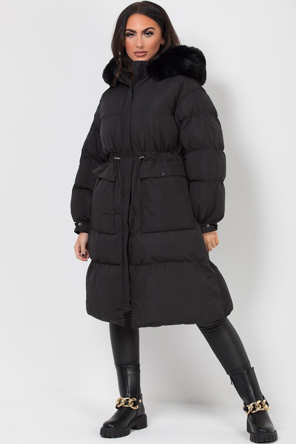longline puffer coat black