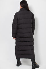 womens black maxi puffer coat