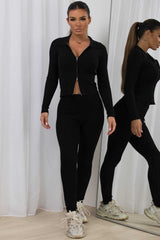 ribbed double zip lounge wear set womens uk