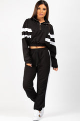 black and white striped cropped sweatshirt and joggers set 