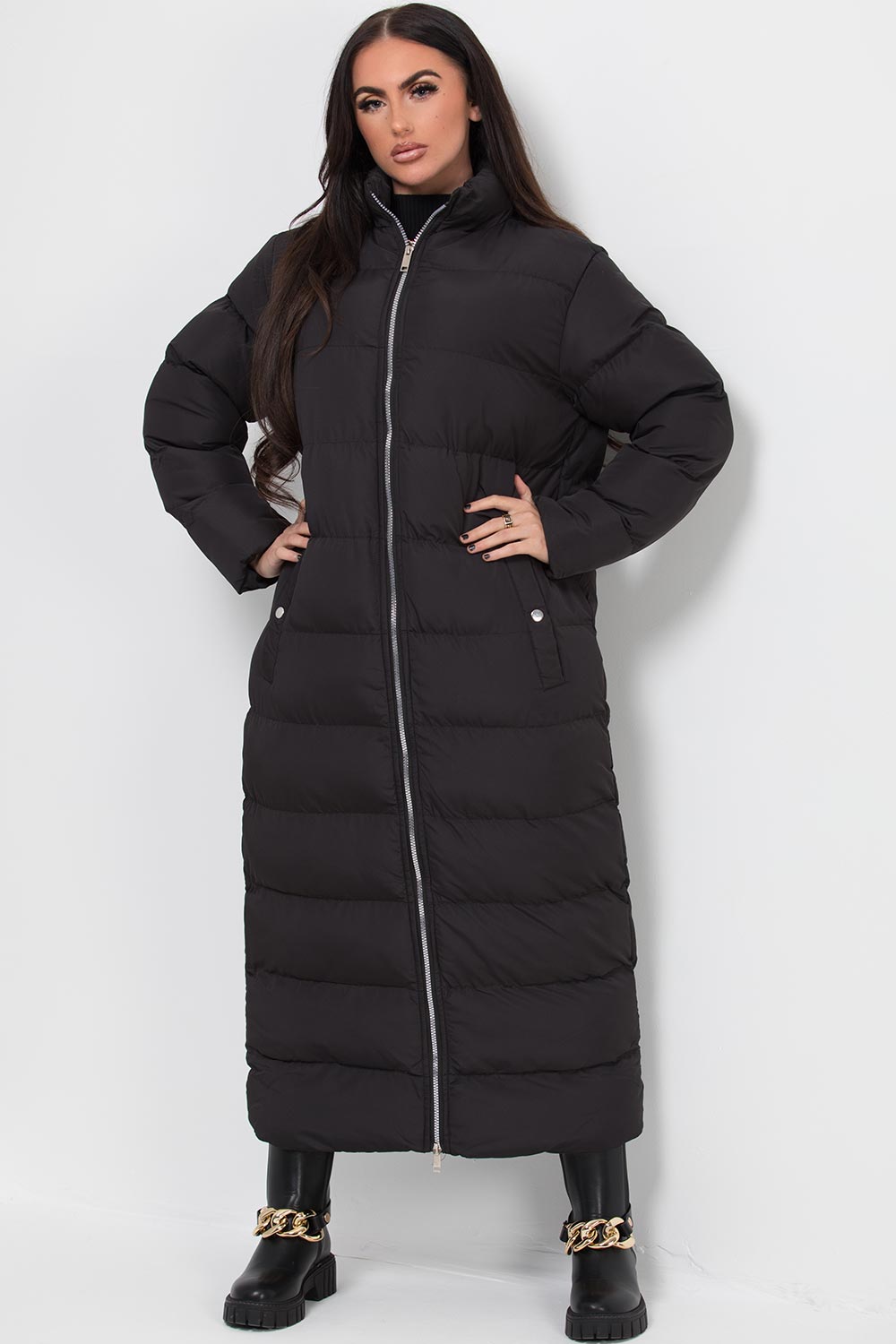 long black maxi puffer coat