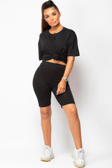 black cycling shorts and oversized t shirt two piece set 