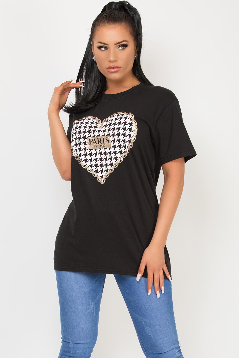 paris heart slogan oversized t shirt black