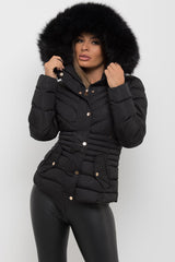fur hood padded coat womens