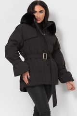 womens black puffer coat with fur hood