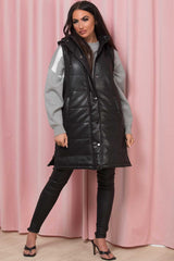 womens faux leather padded quilted puffer gilet