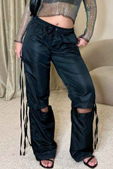 knee split parachute cargo pants womens