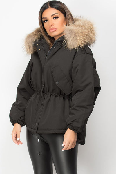 Womens Black Natural Raccoon Fur Hooded Parka Coat Jacket – Styledup.co.uk