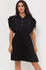 pleated frill shoulder occasion dress